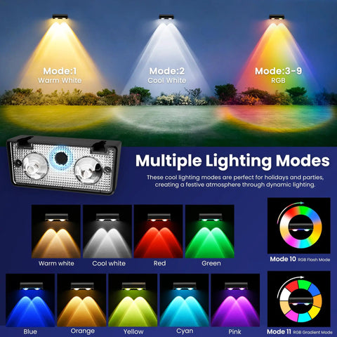 Outdoor Solar Fence Lights 16 Pack With 9 Color Options And 11 Modes 50 Lumens Brighter LED Focus Lens IP65 Waterproof