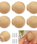 Chill Cozy Boho Rustic Jute Rope Cabinet Knobs Set for Dresser Drawers Nautical Style Wood Knob Pulls
