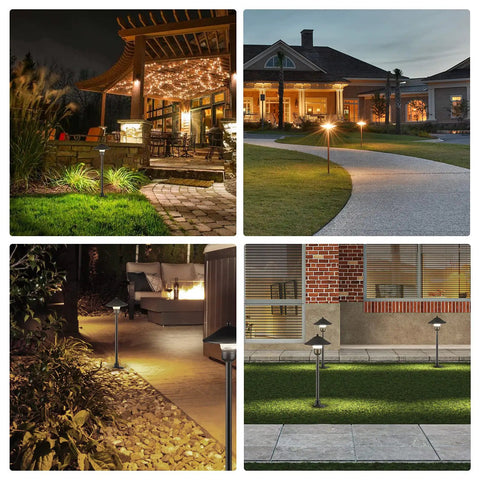 Low Voltage Pathway Lights, 3W 150LM Warm White 3000K, 16.5 Inches Tall LED Landscape Lighting illuminating garden paths