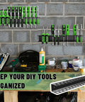Heavy Duty Metal Tool Organizer Wall Mount For Screwdrivers And Pliers, Space Saving Storage Rack For Garages, Homes, And Workshops, 23 Holes 2 Pack Set displaying tools against a workshop wall.