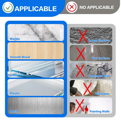 Surface suitability for Double Sided Adhesive Pads Heavy Duty 3mm Foam Tape 48 Pcs Pre Cut Waterproof Mounting Tape