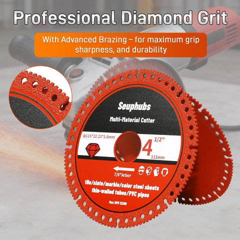Tough As Nails Brazed Diamond Cutting Discs For Angle Grinders, 4 1/2 Inch, 7/8 Inch Arbor, for precision cuts on tile and metal.