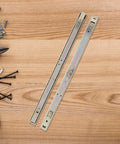 Heavy Duty Ball Bearing Drawer Slides For Ultra Smooth Operation, Two-Section Side Mount Rails, Galvanized Iron, 2-Pack, Perfect For Keyboard Trays, Nightstands, Tool Boxes And Cabinet Furniture on wood with screws