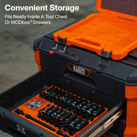 Dual Profile Impact Socket Set With Deep Well And Shallow Sockets 3 By 8 Inch Drive 44 Piece SAE And Metric Kit in tool chest