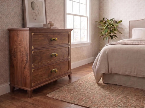 Elegant bedroom featuring Killer Style Beaded Zinc Alloy Cabinet Knobs With Backplate Antique Brass 6 Pack on dresser drawers.