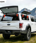 14 Inch Gas Struts 40 Lbs 178 N Gas Lift Springs Replacement Shocks For Camper Shell Back Window Fits Truck Cap Canopy Topper Two Piece Set OEM Style Universal Fit For Most Truck Caps installed on white truck in mountain setting