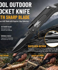 7 In 1 Dope Multitool Pocket Knife With LED Light And Glass Breaker And Fire Starter, showing sharp 440C steel blade on rock