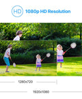 Four Pack 1080P HD TVI Wired Security Cameras Featuring Spot On Clarity And Rugged Weatherproof Bullets comparing 720P and 1080P images outdoors.