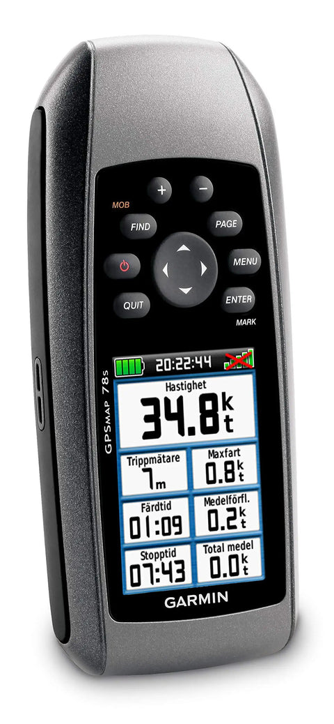 Close-up of Beefed Up Marine GPS Navigator With Worldwide Chart Plotter And Floatable Design, showing 2.6-inch display and button layout.
