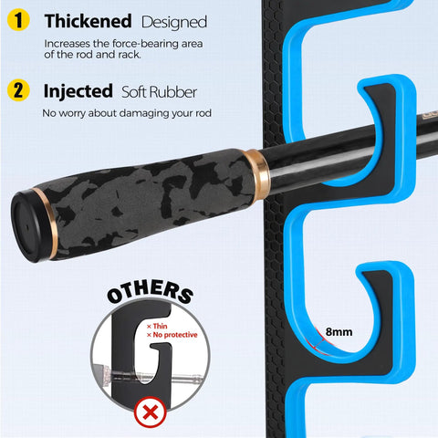 Close-up of Garage Wall Or Ceiling Mounted Fishing Rod Holder with Soft TPU Protective Pad showing rod held securely.