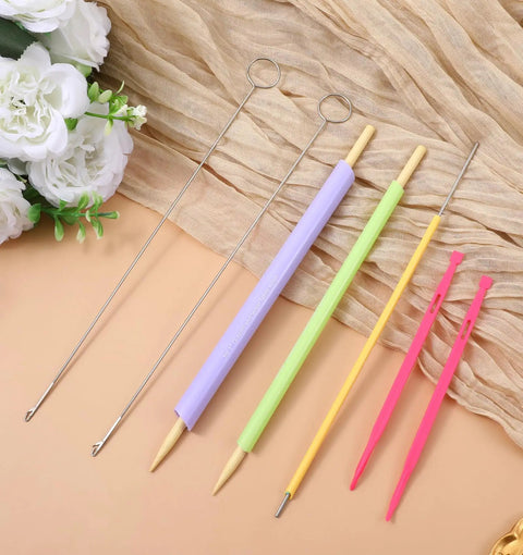 Ten Piece Tube Turner Sewing Tool Kit for Fabric Tubes and Loops with Small Medium Large Turners Stainless Steel Rod Fabric Rod