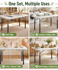 Kick Your Daily Desk Setup Up A Notch With These Heavy Duty Adjustable Table Leg Extenders Boasting Eight Smooth Height Levels To Easily Elevate Your Workspace Three To Ten Inches For Comfy Crafting, shown as craft, laundry, party, and dining tables.