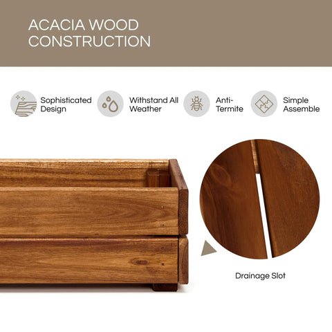 Premium Acacia Wood Planter Box With Crate Style Design Built To Last, Go To Garden Must Have For Flowers Decor And Storage