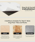 Easy installation of Retro Peel And Stick 12-Inch Vinyl Floor Tiles on wood, vinyl, and concrete subfloors for quick makeovers.