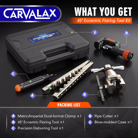All In One Eccentric Flaring Tool Kit With 45 Degree Precision And Metric Imperial Clamp with tools and hard case