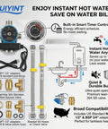 Under Sink Hot Water Recirculating Pump With Timer And 304 Stainless Steel Bypass Valve showing timer control, adapters, and hoses.