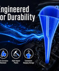 Heavy Duty Long Neck Oil Funnel Set For Cars Trucks And Suv With Wide Pour Spout to fix engine oil leaks, high-impact blue plastic.