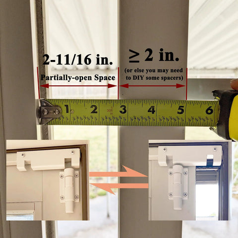2 Pack Sliding Patio Door Foot Kick Locks For Secondary Childproof Security installation showing size measurements on sliding door.
