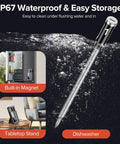 Dual Probe Wireless Meat Thermometer With Bluetooth And WiFi submerged in water, showing waterproof feature and storage options.