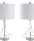 Teardrop Glass Table Lamps Set Of 2 With Clear And Chrome Finish, Sleek Modern Bedside Lights For Bedroom And Living Room