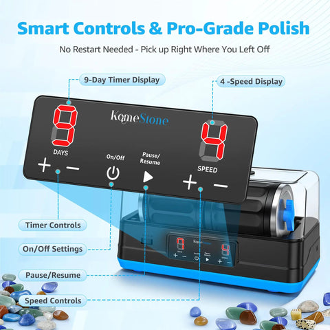 Ultra Quiet Brushless Rock Tumbler Kit With 7Lb Dual Barrel Polisher And Noise Canceling Cover, digital display controls