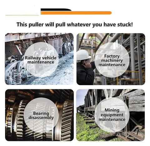Slick Heavy Duty 10 Ton Hydraulic Gear Puller Set With Two And Three Jaw Wheel Bearing Extractor Kit for railway, factory, bearing, mining tasks.