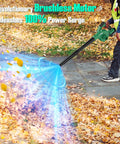 Person using Cordless Leaf Blower Vacuum Combo 4 in 1 with Inflation Deflation Nozzles 190 MPH Air 3 Speed Control