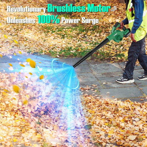 Person using Cordless Leaf Blower Vacuum Combo 4 in 1 with Inflation Deflation Nozzles 190 MPH Air 3 Speed Control