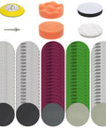 3 Inch Sanding Discs Kit With 800 1000 2000 3000 5000 Grits Silicon Carbide Hook And Loop Wet Dry Sandpaper For Car Headlight Restoration Wood And Metal Polishing Drill Pad Set displayed with different grit discs and pads