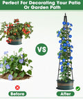 Beefy 6 Foot Garden Trellis For Climbing Plants With Thickened 16mm Metal Pipes, heavy duty plant support shown in before and after use.