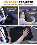 Woman installing 4 Pack Car Window Sun Shades For Baby And Kids, Foldable Cling Window Covers To Block UV, 21x12 size