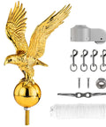 Top Tier Gold Bald Eagle Flag Pole Topper With Heavy Duty Hardware Kit 11 Inch Finial and mounting accessories for yard poles.