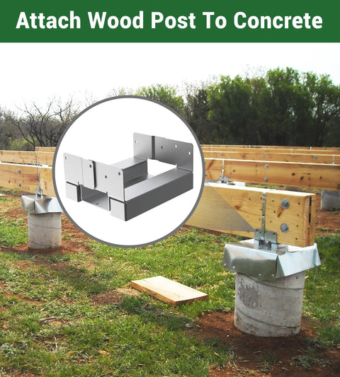 6 By 6 Galvanized Steel Post Base Heavy Duty Adjustable Wood Post Anchor For Outdoor Use installed on concrete in garden