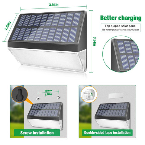 8 Pack Solar Fence Lights Outdoor For Fence And Patio RGB Color Changing LED Lights With 7 Colors Plus Warm White Four Modes Solar Powered Pathway Deck Yard Lighting Easy Install Weather Resistant - detailed installation and solar panel diagram.