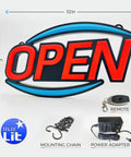 32 Inch By 17 Inch LED Open Sign With Remote Control Ultra Bright Red And Blue Display Dynamic Light Modes High Visibility