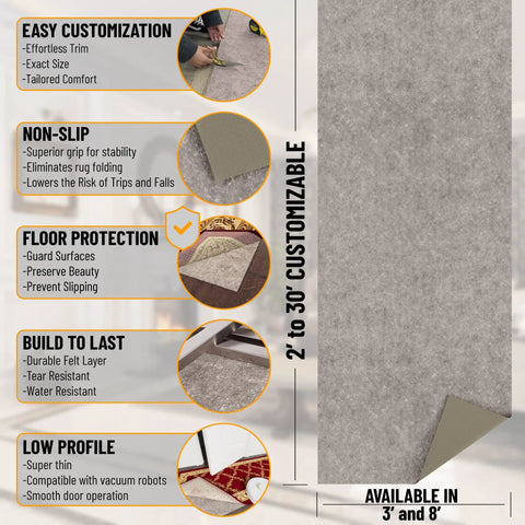 3 Ft By 11 Ft Rug Pad With Dual Surface Felt And Rubber Grip That Grabs Rugs In Place Quarter Inch Thick Non Slip Backing