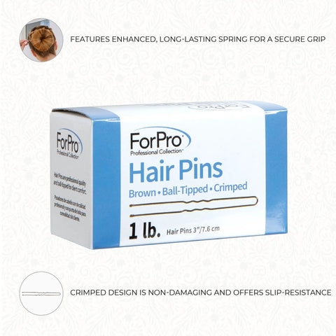 Solid Ball Tipped Hair Pins 320 Count Brown Crimped Styling Clips With Bounce Back Spring in packaged box 1 lb.