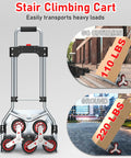 Rock Solid Stair Climbing Dolly Boasting Six Smooth Wheels And A Snappy Telescoping Handle Tough As Nails Aluminum Frame Hauls 220 Pounds shown with two use cases.