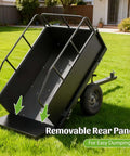 Heavy Duty 600Lb Dump Cart For Farm And Garden Tow Behind Utility Trailer with open rear panel for easy dumping