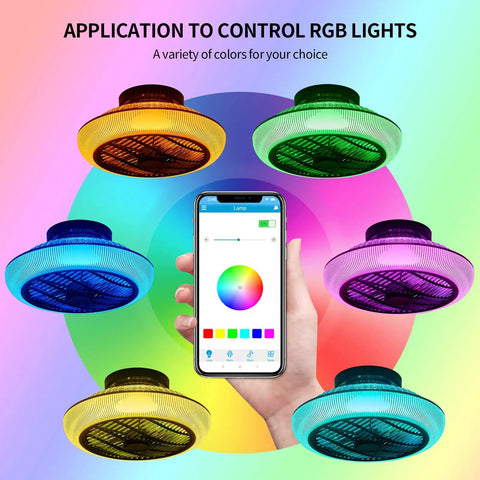 Bladeless Ceiling Fan With Lights And Bluetooth Speaker Dope 6 Speed Remote Control RGB Color Lighting Flush Mount Controls