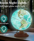 Lit 8 Inch Illuminated World Globe With Wooden Stand Built In LED Night Light Turquoise Blue Globe For Kids And Adults