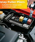 Using pliers from the 7 Piece Electrical Disconnect Pliers Set With Leather Case Auto Connector Removal Kit on engine relay