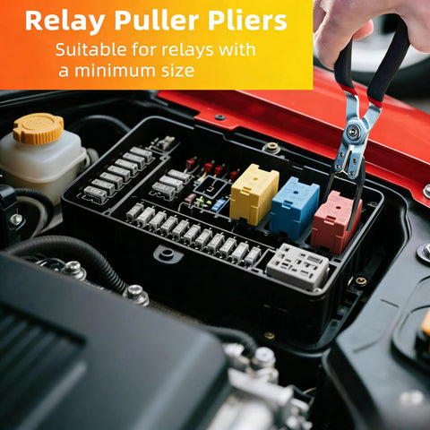 Using pliers from the 7 Piece Electrical Disconnect Pliers Set With Leather Case Auto Connector Removal Kit on engine relay