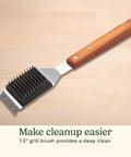 7.5" cleaning brush with wooden handle from 13 Piece Wooden Handle Grill Tools Set With Stainless Steel Spatula, Fork, Tongs, Cleaning Brush, Skewers, Corn Holders And Compact Case For Serious Backyard Cookouts