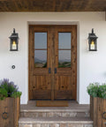 Matte Black Outdoor Wall Sconce With Seeded Glass 15 Inch Front Porch Light Fixture Exterior Wall Mount for Patio Entryway