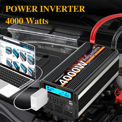 Top Notch 4000 Watt Power Inverter Juices Up Your Rig Converting 12V Dc To 110 Or 120V Ac For Rvs Cars And Off Grid Solar Builds With Wireless Remote Smart Lcd And Fast Charge Ports, shown in vehicle.