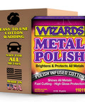 Front view of Wizards Metal Polish box; 3 oz, bright purple-yellow label; safe for all metals.