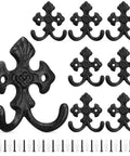 Built Like A Tank 8 Pack Double Wall Hooks Heavy Duty Wrought Iron Cast Iron Vintage Hangers with screws for coats and towels.
