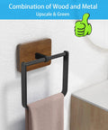 Two Pack Square Towel Ring And Hand Towel Holder For Bathroom And Kitchen Wall Mount Heavy Duty Storage In Rustic Wood And Matte Black Metal Finish Practical And Stylish mounted on wall with towel