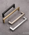 Brushed Antique Brass Square Cabinet Pulls For Kitchen Drawers And Dressers, Six And A Quarter Inch Hole Centers, Set Of 5 Modern Hardware